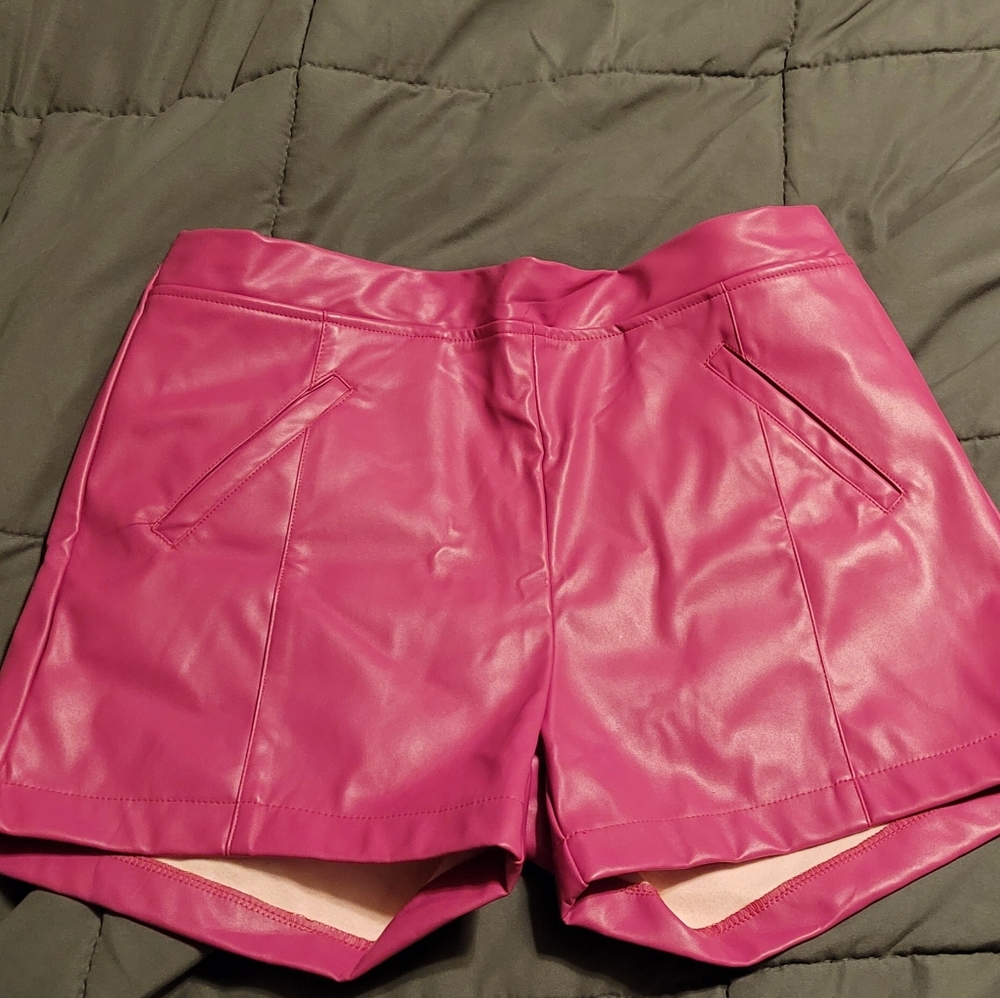 Crazy Train magenta faux leather shorts